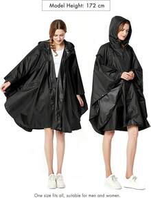 Anyoo - Poncho impermeable para la lluvia, ligero, reutilizable, para senderismo, con capucha, para actividades al aire libre - Negro F - Ver 5
