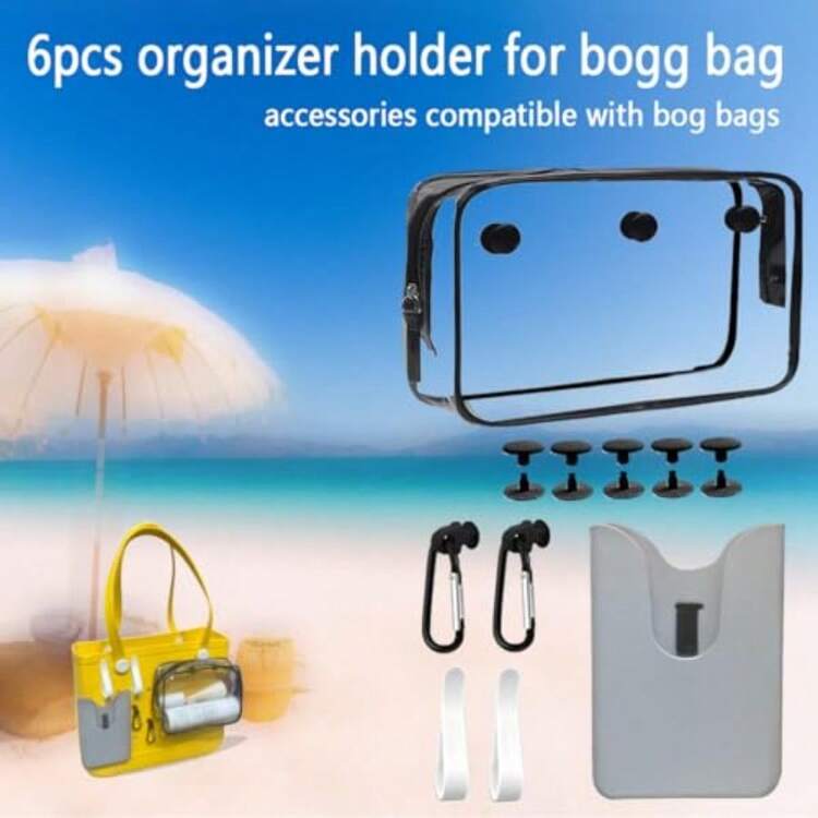6 PCS Organizer Holder For Bog Bag Accessories Compatible With Bogg Bags Phone Holder Clear Pouch Insert Keychains Hooks - Xám nhạt - Xem 2