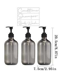 3pcs 500ml Shampoo And Conditioner Dispenser Set With 3 Waterproof Labels, Empty Shower Gel Dispenser Set For Bathroom - Transparent Gray - View 4