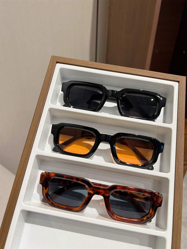 3pcs Square Eyeglasses For Men, Fashionable For Outdoor, Beach Party, Runway, Couples