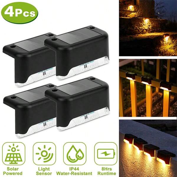 4pcs LED Solar Stair Light Waterproof Passage Courtyard Guardrail Step Night Light For Outdoor Garden Borders Terrace
