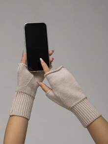 2 Paar einfarbige Acryl Fingerlose Handschuhe, geeignet für Alltag, Zuhause, Schule, Winteraußenaktivitäten, warme Handschuhe mit offenen Fingern, Halbe Finger Schreibhandschuhe für Studenten, modische Stulpenhandschuhe für Büro Tippen bei Damen