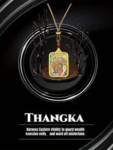 TUGGUO 1PC / Thangka Pendant Necklace, Stainless Steel Gold Plated With Agate Bead, Retro Art Religious Amulet Jewelry For Women & Men