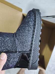 1 Pair Kids Snow Boots, New Winter Model, Girls & Boys Sequin Thick Shoes, Student Soft Bottom Fleece Boots, Warm Ankle Boots - Black - View 11