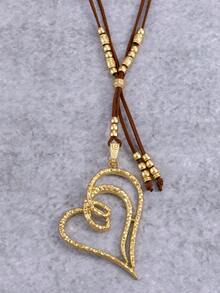 1Pc Asymmetrical Matte Gold Heart Pendant With Black Cord, Minimalist Style, For Daily Wear & Casual Outfits