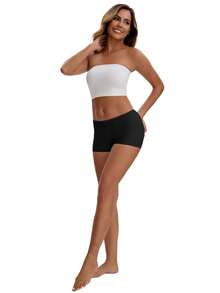 Women's Seamless Ice Silk Lace Trim Slip Shorts For Under Dresses Lightweight Elastic Boyshorts Small White Y1 - 黑色 Y1 - 查看 5