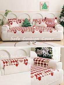 1pc Christmas Style Red & White Checkered Chenille Throw Pillow Cover, Santa Claus Pattern Design, Christmas Decor, Room Decor, Home Decor, Non-Slip, Pet Friendly, All Season, Suitable For Bedroom, Living Room, Office, Home Sofa Decoration - Multicolor - View 4