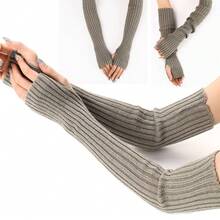 New Women Arm Warmers Japanese White Black Goth Knitted Fingerless Gloves Ankle Wrist Sleeves Harajuku 52cm Gloves