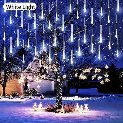 1 peça de luz de chuva de meteoros - luzes em cascata em forma de gota de gelo, festa de casamento no jardim, Natal, Ação de Graças, Halloween, decoração de casa, luzes de corda LED para áreas externas movidas a energia solar, outono
