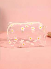 1pc Transparent PVC Pencil Case, Large Capacity Multi-Purpose Bag, Colorful Floral Design, Portable Zipper Storage Pouch For Makeup, Stationery & Accessories,Pencil Pouch,School Bag