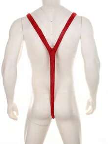 Men's Santa Claus Sexy Lingerie Bodysuit V-Neck Romper, Red - Red - View 6