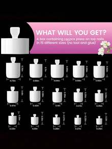 150片/盒 女士白色假脚趾甲，15种尺寸，软凝胶假脚趾甲延长片，全覆盖凝胶亚克力美甲沙龙用品 - 白色 - 查看 3