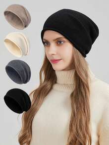 1 chiếc mũ len đan len màu trơn pha len dành cho cả nam và nữ, thời trang thu đông ấm áp thường ngày có gọng dành cho hoạt động ngoài trời, trượt tuyết, đạp xe - Nhiều màu - Xem 11