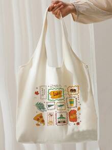 1 Pc  Luke's  Pattern Tote Bag Literature Shoulder Bag Illustration Girl Book Bag Travel Harajuku Handbag Gift For Her, Travel Gift For Man Woman Halloween  Gift For Her, Tv