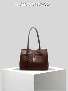 Fashionable New Women's City Commuter Tote Bag, One Shoulder Underarm Bag With Metal Twist Lock Decoration, Comes With Personalized Pendant, Elegant And High-Quality, Suitable For Commuting, Shopping, Work And Other Occasions