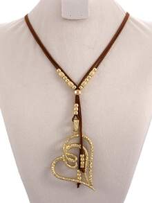 1Pc Asymmetrical Matte Gold Heart Pendant With Black Cord, Minimalist Style, For Daily Wear & Casual Outfits