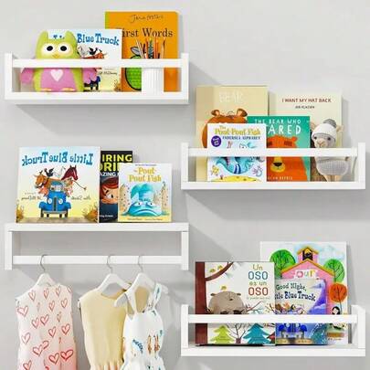 1 Estantería flotante para habitación infantil, estantería de pared de madera maciza para libros, juguetes, decoración y organización de baño y dormitorio