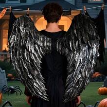 Halloween Black Feather Angel Wings Fantasy Cosplay Wings Costume For Adults Kids Festival Party - màu đen - Xem 1