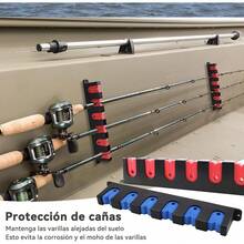 Porta Cañas de Pescar, Soporte para Caña de Pescar de Pared, Estante de Almacenamiento para Caña de Pescar, Estante para Caña de Pescar Montado en La pared, con Capacidad de 6 Cañas, Horizontal,Azul - Rojo - Ver 3