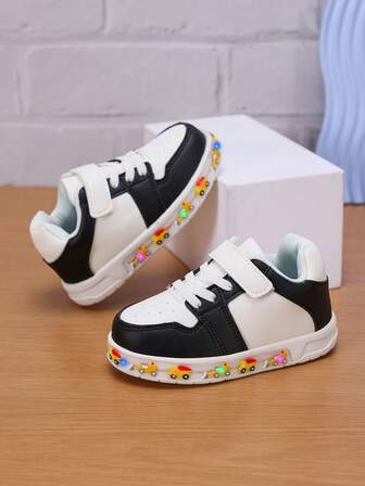 儿童男童女童防水皮革卡车装饰休闲 LED 发光运动鞋，适合户外，春秋季