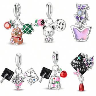 925 Silver Plated Cartoon Anime Amulet Charm Beaded Pendant, Suitable For Original DIY Bracelet, Fashionable Jewelry Gift For Women Birthday