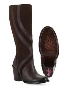 Bota Vaquera Para Dama Piel Res Genuina Modelo Soberbia Ajuste Perfecto Comodidad Duradera Diseño Moderno - Marrón - View 2