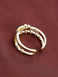 1pc Adjustable Leather Belt Buckle Design Artificial Zirconia Women Ring