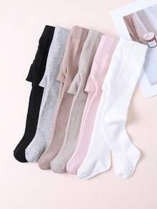 6 pares de leggings de punto de color liso para niñas, aptos para uso diario durante todo el año - Niñas, medias para niñas pequeñas - Estilo aleatorio, color aleatorio