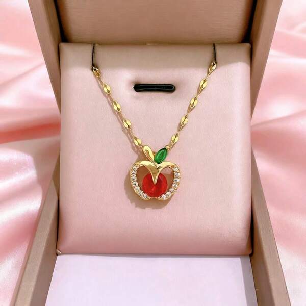 Collier pendentif en acier de titane de luxe avec zircone synthétique - Chaîne élégante pour le col, bijou pour femmes, idéal pour le port quotidien et les cadeaux