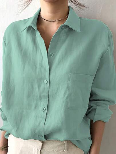 女士加大码优雅浅绿色衬衫，适合日常外出