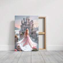1pc Solid Wood Frame Fairy Princess Castle Art, Light Pink GothicTheme Canvas Posters & Prints, Large Canvas Wall Art, 2D Flat, Easy Hang Tabletop Or Wall Display, For Halloween, ChristmasGifts, Bedroom, Living Room, Decoration Ready To Hang - 彩色 - 查看 10