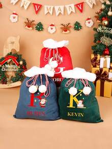 Customized Christmas Gift Bag, Velvet Fabric, Heat Transfer Printing, Christmas Gift Bag For Family, Friends, Kids, Home Decor, Holiday, Christmas Decoration - Multicolor - View 3