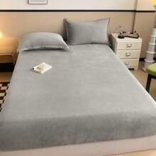 1 tấm ga trải giường mềm mại màu trơn, tấm bảo vệ nệm ấm áp và thân thiện với da, vỏ bọc giường toàn bộ cho mùa thu/đông - thời trang màu xám - Xem 9