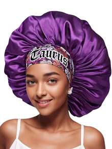 1 pieza Gorro de dormir de satén básico, 12 patrones de zodíaco, impresión personalizada, gorro de dormir con elástico ancho, esencial para volver a la escuela, viajes y vacaciones, accesorio para el cabello de mujer (impresión aleatoria) - Púrpura-SM15-Constelación-1 pieza - Ver 24