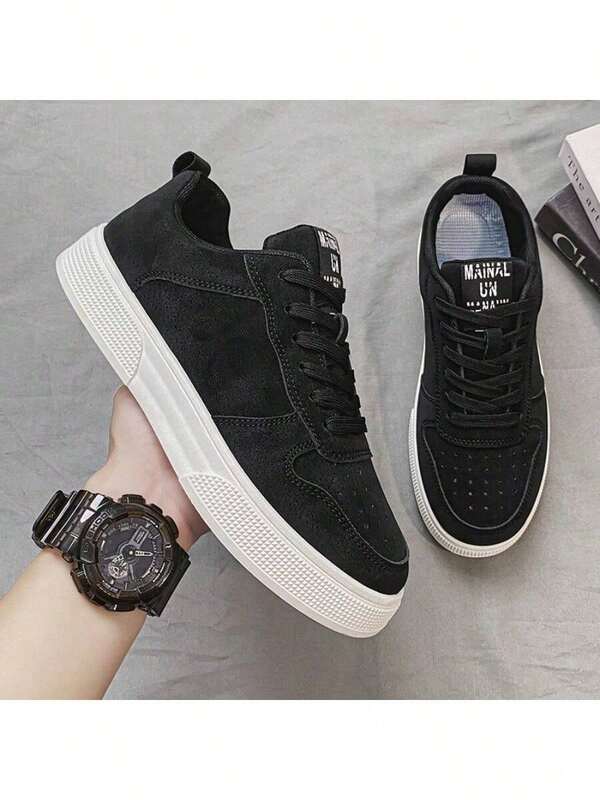 (Size Runs Small) Men's Fashionable Solid Color Skateboard Shoes, Comfortable Non-Slip Casual Lace-Up Thick Sole Sneakers, Suitable For Men's Outdoor Activities. Size 39-48 (Choose According To Insole Length)