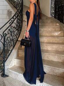 Women Solid Valentine Dress Bodycon Bandage Dress Strapless Mesh Maxi Dresses,Sexy Backless,See Through,Elegant Dress With Scarf,Celebrity Evening Runway Party Dresses, Women Evening Gown,Christmas Dress,New Year Dress For Women