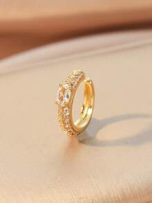 2pcs/Set! Chic Luxury Style Gold-Tone Rhinestone Multi-Element Clip-On Earrings, Suitable For Girls Daily, Party, Stacking, Gifting, Vacation, Banquet Wear