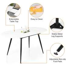 Extendable Dining Table And Chairs Set Of 4, Oval Mable Effect Table With Upholstered Chairs For Dining Room (Beige PU, Set Of 4) - White Marble Table + 4 Beige PU Chairs - View 5