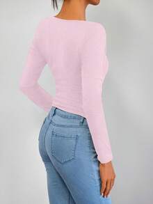 Fashionable Sexy V-Neck Tight Fit Long Sleeve Base Layer Top, Spring/Summer New Arrival