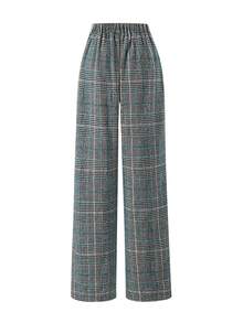 EARO French Retro Design High-End Fashion Casual Plaid Women's Pants, Solid Color Elegant Fitted Slim Comfortable Wool Blend Casual Suit Pants For Autumn/Winter - 藍色 - 查看 2