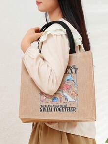 1 Pc We Are All Different Swim Together Pattern Shopping Large Beach Bag Monogrammed Gift Tote Bag For Women, Travel Gift For Man Woman Teacher Appreciation Gift