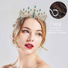 Silver Wedding Crystal Tiaras And Crowns For Women, Bride Royal Queen Headband Princess Quinceanera Headpieces For Birthday Prom Pageant Party - màu xanh lá - Xem 6