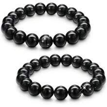Hicarer 2pcs Shungite Bracelet Black Shungite Beads Crystal Stretchy Stones Bracelets Jewelry Powerful Defender Spiritual Healing Chakra Balance For Men Women