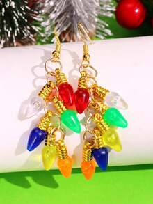 1 paire de boucles d'oreilles pendantes multicolores, à la mode, uniques et originales, pour les fêtes de Noël, convient pour les fêtes de vacances - Multicolore - Voir 2