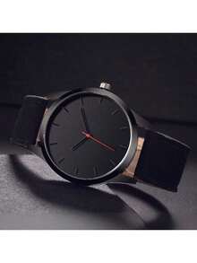Men's Wristwatch Classic Casual Simple Quartz Watch Large Dial Ultra-Thin Minimalist Sports Watches - 黑色 - 查看 4