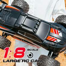 1:8 Scale Full Scale High Speed RC Car, 2.4Ghz Fernbedienung Lkw, All Terrain Anwendung, Lenkung Dual Rate Einstellung, Fahrrichtung Einstellung, Lenkung Trimming, Verstellbare Stoßdämpfung, Anti-Rutsch Verschleißfeste Reifen, Unabhängige Stoßdämpfung, Geburtstag Weihnachten Ostergeschenke - Schwarz - Übersicht 3