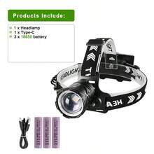 350000流明超亮头灯大功率LED头灯USB可充电变焦头灯手电筒钓鱼狩猎头灯 - 黑色 - 查看 13