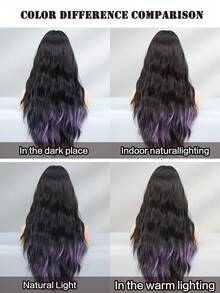 7JHH WIGS Long Wave Black & Purple Highlight Wigs For Women - Loose Fluffy Wavy Curly Wig With Bangs, Full Machine High Density Synthetic Heat Resistant Fiber Hair, Exaggerated Style Anime Halloween Costume Wigs For Cosplay Wear, Masquerade Ball & Music Festival Carnival Party Use 26 Inch - 挑染紫色 - 查看 8