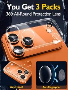 3pcs Rear Camera Lens Tempered Glass Protector - High Definition Clear Full Coverage Protection Compatible With Iphone 17 Pro Max 16 15 14 13 12 11 - Clear - View 5
