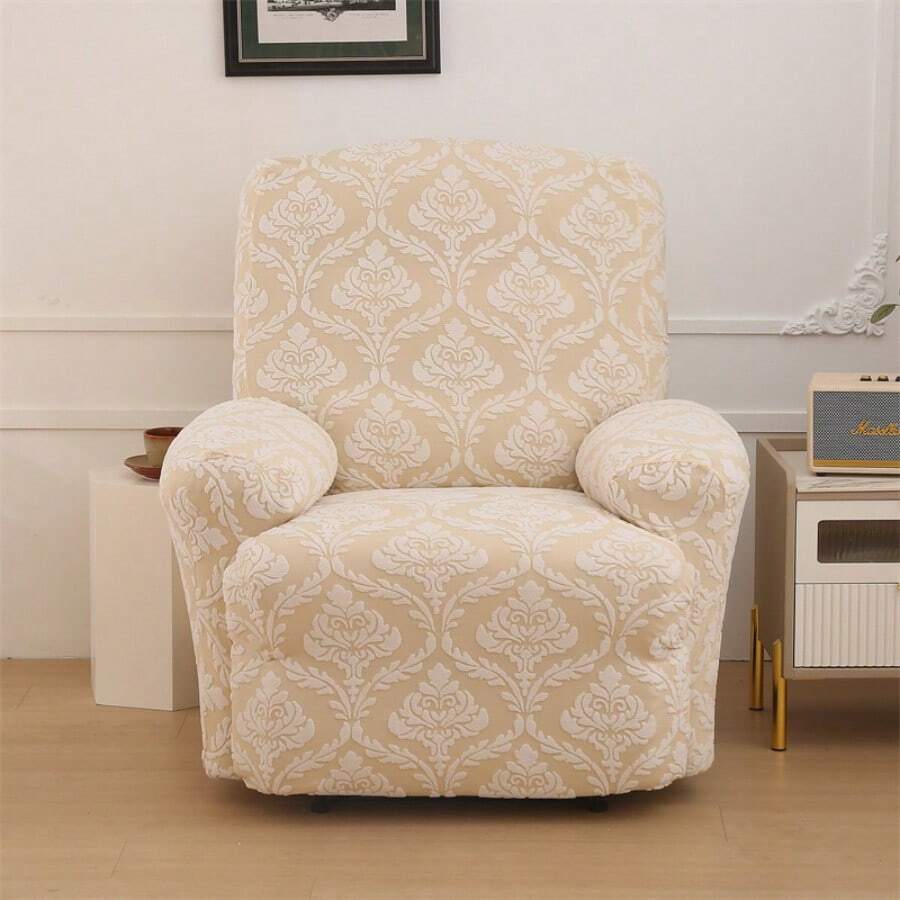 4/6/8pcs Geometric Pattern Casual Chair Covers, Polyester Fiber Jacquard Velvet Casual Chair Slipcovers, Suitable For Office, Living Room, Home Decor, Washable Sofa Covers, All Seasons - Beige - View 1